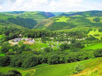 Spectacular view from the mountain walk of the camp site and the Rheidol Gorge