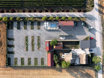 Aerial view of camping palić with 21 pitches, swimming pool and reception, located near lake palić.