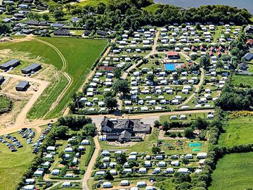 Aerial photo of the entire campsite and hjarbæk fjord