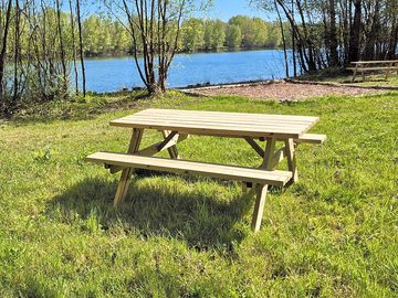 Picnic table with lake views