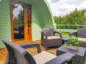 Relaxing outside the pod