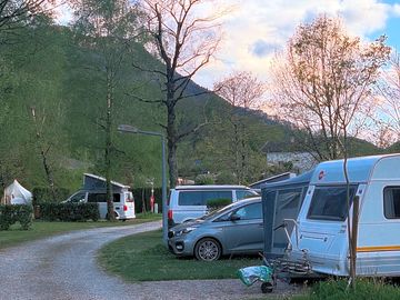 Pitches with a mountain backdrop