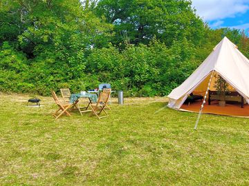 Outside a superior tent