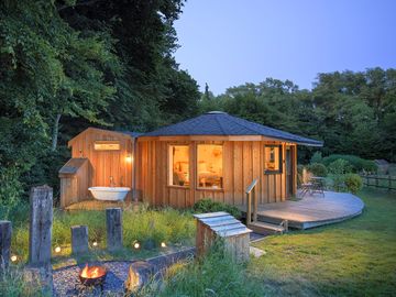 Nest cabin at night