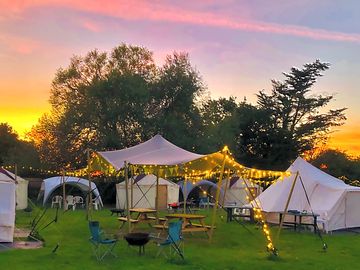 The communal area at sunset