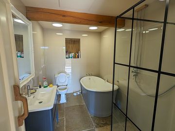 Nicely finished heated bathroom with additional shower. there is also a second separate wc