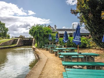 Pub seating by the canal