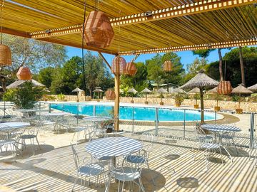 Outdoor pool and seating area