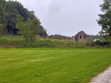 The trout lake lodge and car park, taken from campsite shower