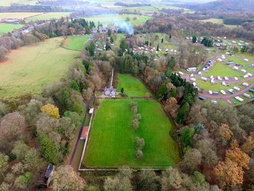 Aerial view from the rear of the site towards the river