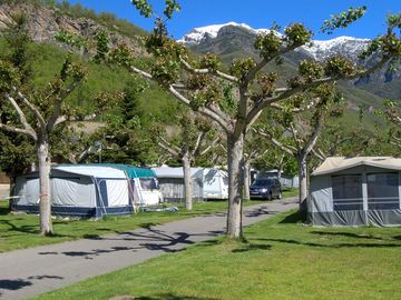 Pitches in a mountain landscape