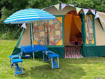 Colourful ready tent exterior