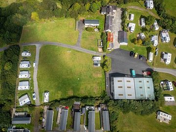 Aerial view of touring and camping field