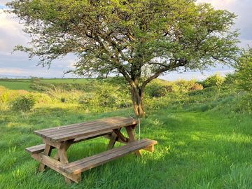 Picnic bench for tent pitches