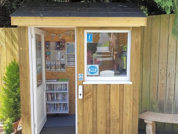 Information room with dvds to borrow