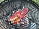 Cooking on hired fire pit.