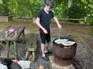 Grandson cooking dinner