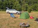 Trees sheltered camp from the wind.