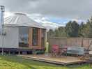 View from the field of hot tub, deck & firepit. take wellies if visiting in winter/wet weather