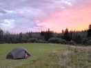 My pitch in the meadow. beautiful sunset.
