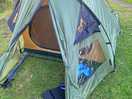 Tent set up between the 2 flags