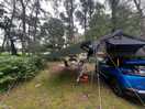 Roof tent set up with tarp area