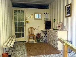 Bathroom entrance area with info and lights