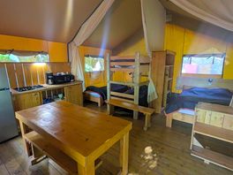 Inside well equipped safari tent