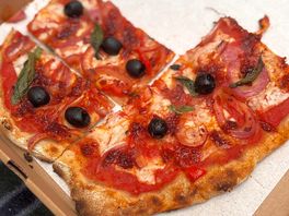 Visiting pizza parlour truck.