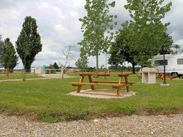 Grass pitch with picnic table