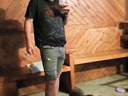 Enjoying a beer in the outside bar
