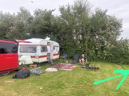 Our vintage caravan on the edge of the upper field ,