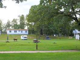 Holiday park slenis and its toilet/shower block.