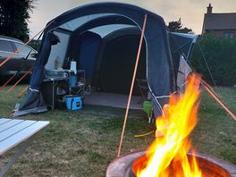 Evening fire with supplied fire pit .