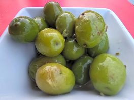 Delicious locally sourced olives available at the bar