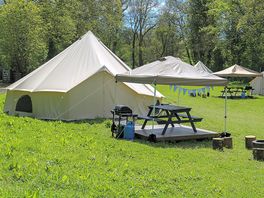 One of the flower Bell tents, lots of room to play and run around the bell tents