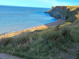 Nearby beach,steep footpath down with some steps