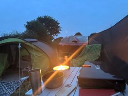Tent pitch at the three horseshoes during sundown