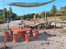 Seating area under the old cork oak.