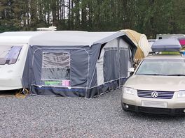 We were right next to a stream that runs through the camp site. quite with a dog walk area behind us