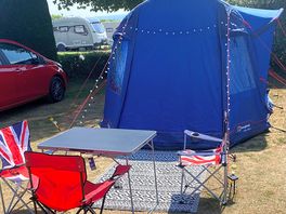 Our berghaus 400 set up but the neighbour nicked a bit of our pitch with their car.