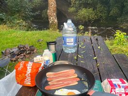 Breakfast in the morning by the river.