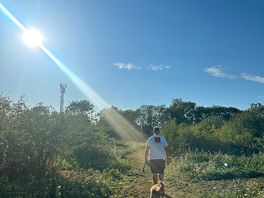 Walking our dog around the site