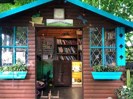 This little shed has books and games to use while you’re here