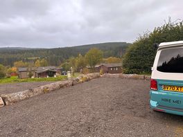 Campervan pitch and view.