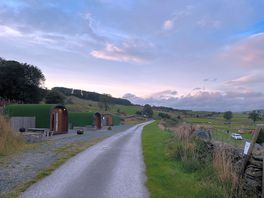 Camping pods and view towards north