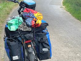On the way to ketton at the birds sanctuary. quite some climbing with full packed bikes
