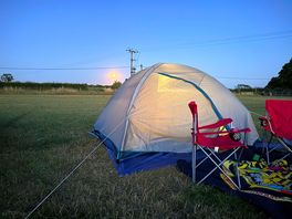 Our tent with the moon behind