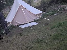 The bell tent on an evening.