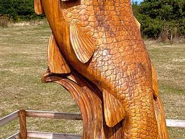 Wood sculpture near entrance